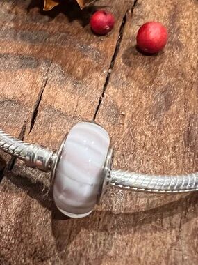 Authentic Pandora Murano Charm Lavender Candy Sterling Silver Core Pink